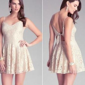 Bebe gold lace open back dress